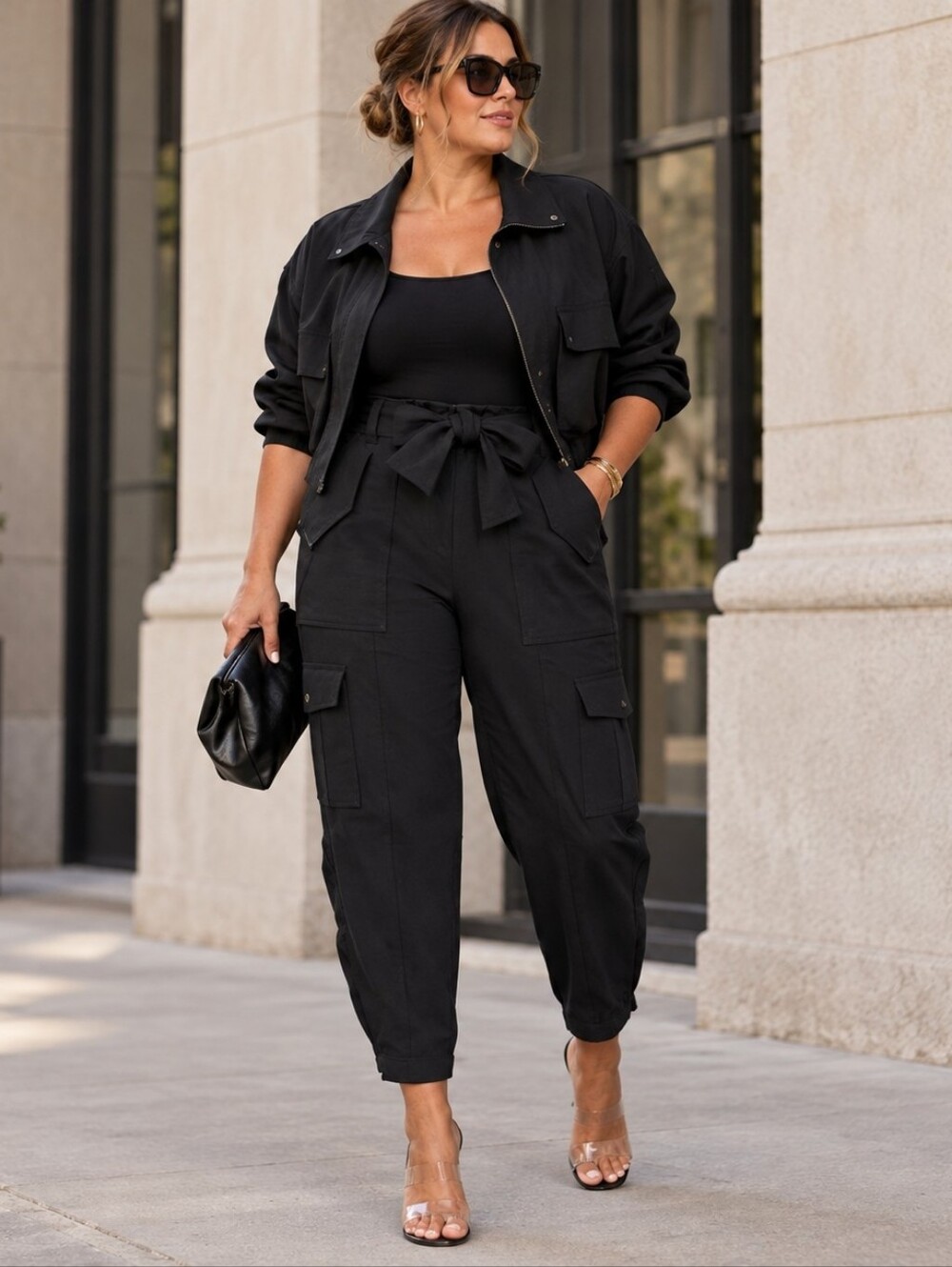 Derek Lam 10 Crosby Elian Belted Utility Pants in Black Minimalist Women's 16